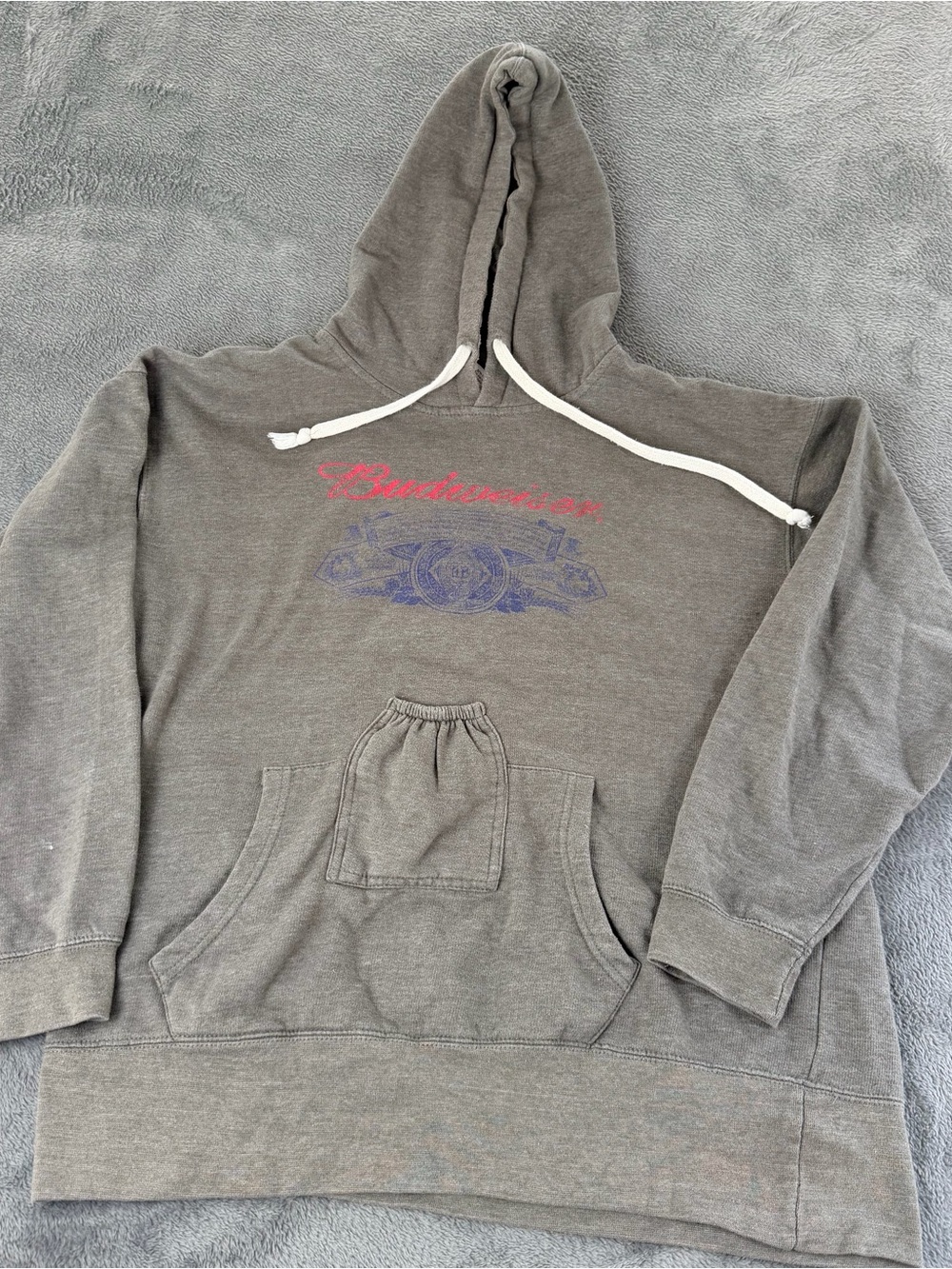 Budweiser Logo Beer Pouch Hoodie Grey Size Large